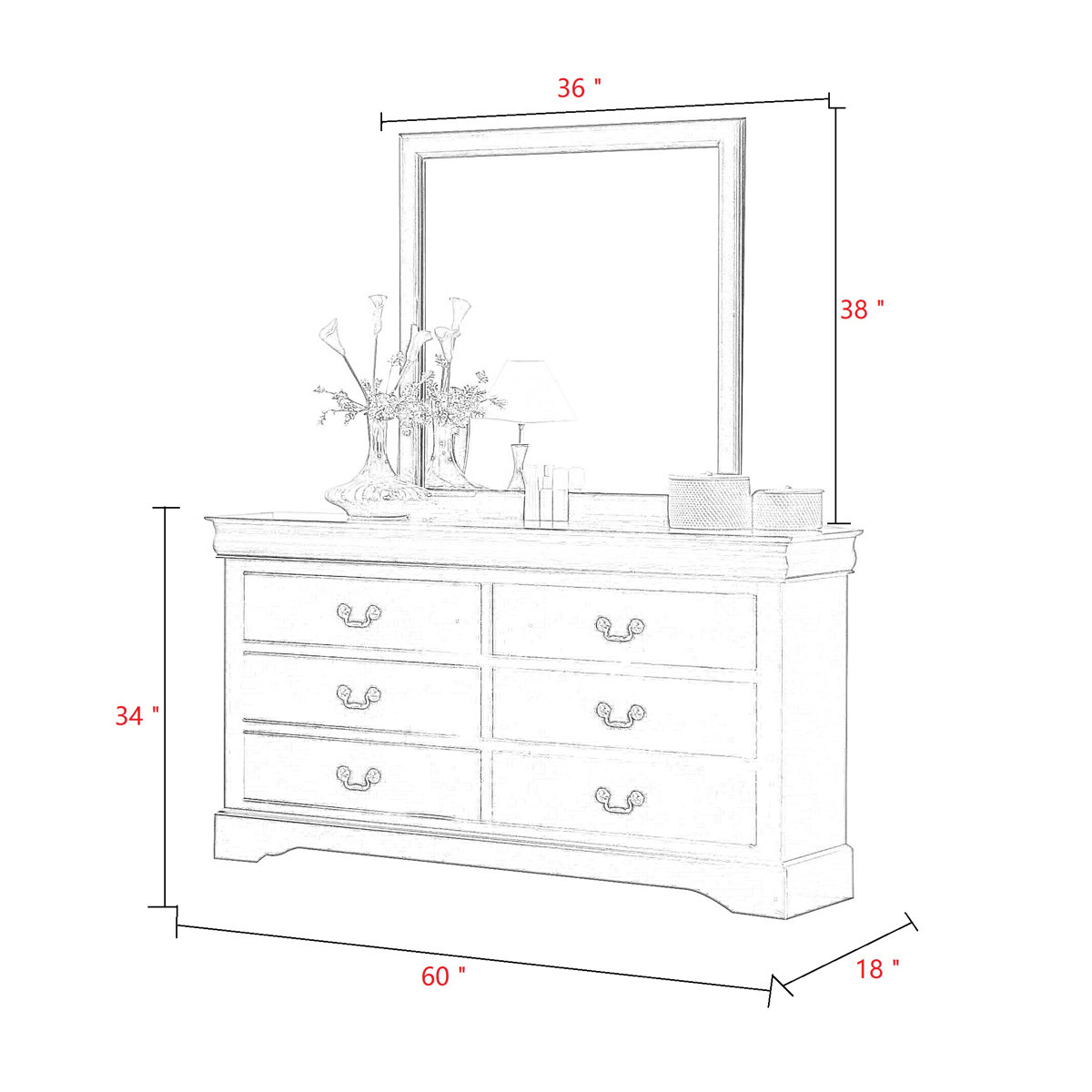 Red Barrel Studio® Brodeur 6 Drawer 60'' W Double Dresser with Mirror